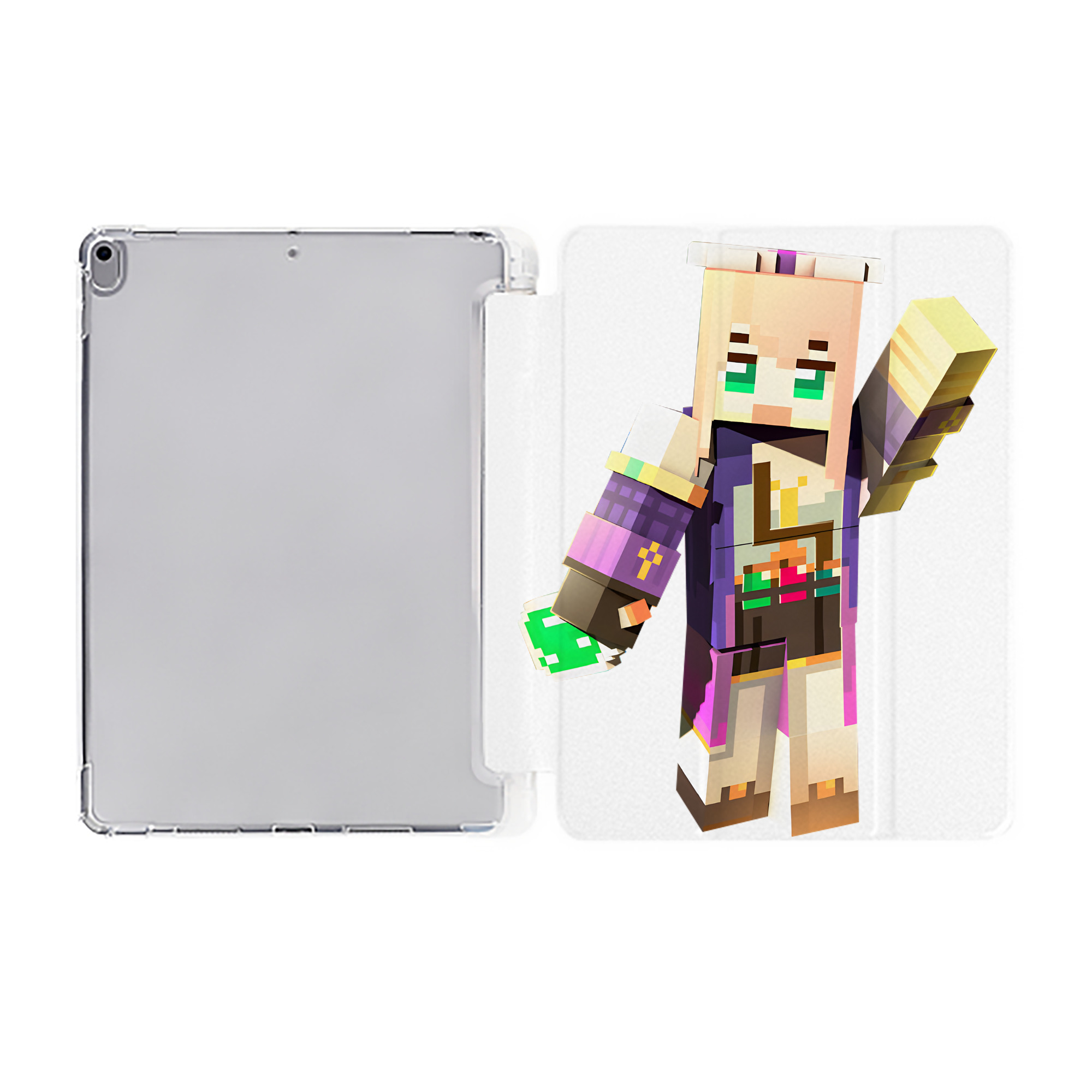 （画像用） マインクラフト ブロックの世界 Minecraft MC Block world IPad ケース ペン収納付き 三つ折りスタンド PUレザー×シリコン 対応機種9.5/10.5/10.9インチ